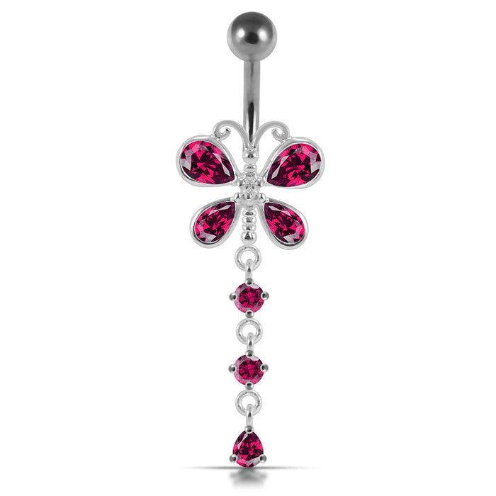 Moving Jeweled Butterfly Navel Ring - Monster Piercing