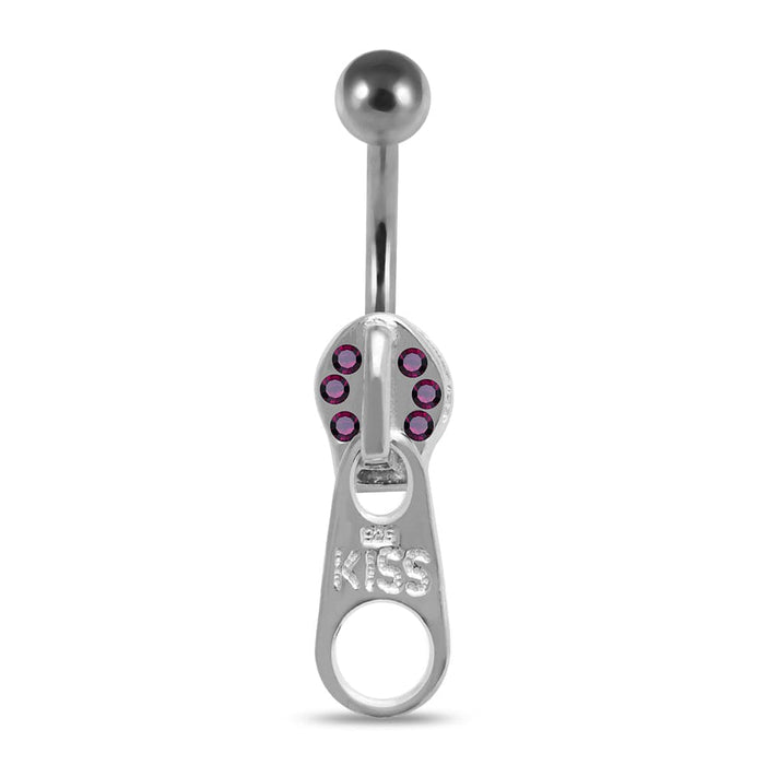 Jeweled Zipper Handle Navel Bar - Monster Piercing