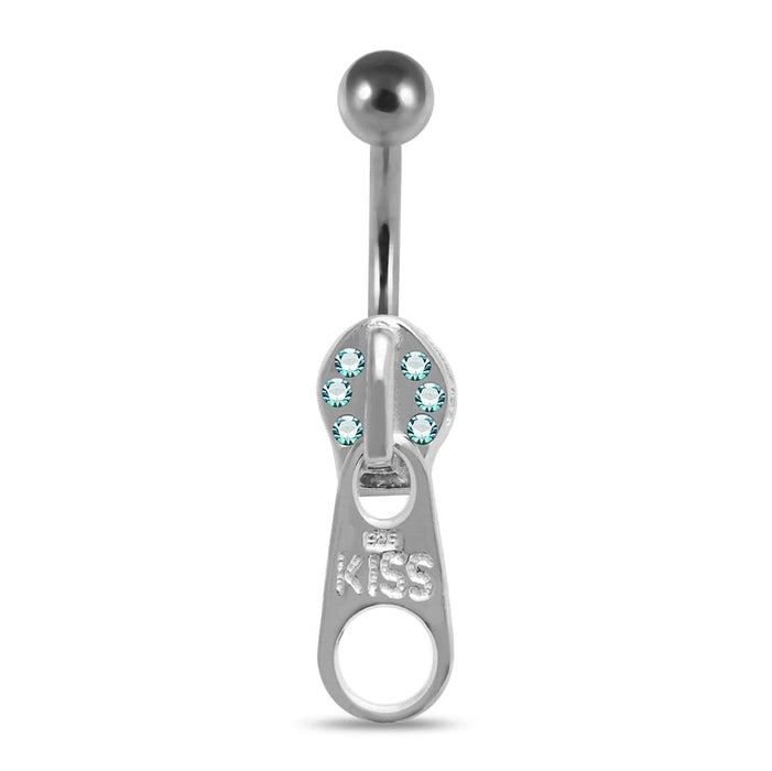 Jeweled Zipper Handle Navel Bar - Monster Piercing