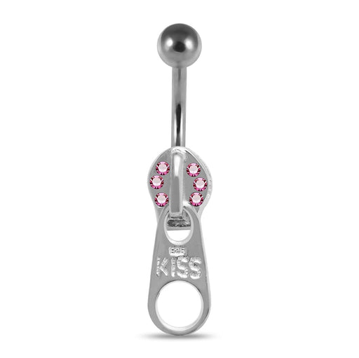 Jeweled Zipper Handle Navel Bar - Monster Piercing