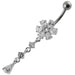 Moving Multi color Stone Flower Curved Bar Belly Ring - Monster Piercing