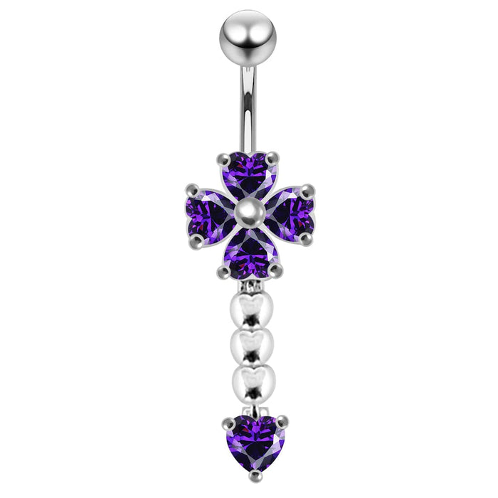 Gems Flower dangling Curved Belly Ring - Monster Piercing