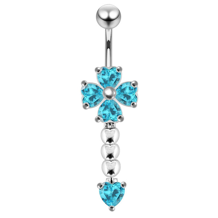 Gems Flower dangling Curved Belly Ring - Monster Piercing