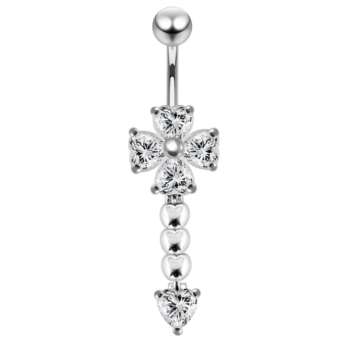 Gems Flower dangling Curved Belly Ring - Monster Piercing