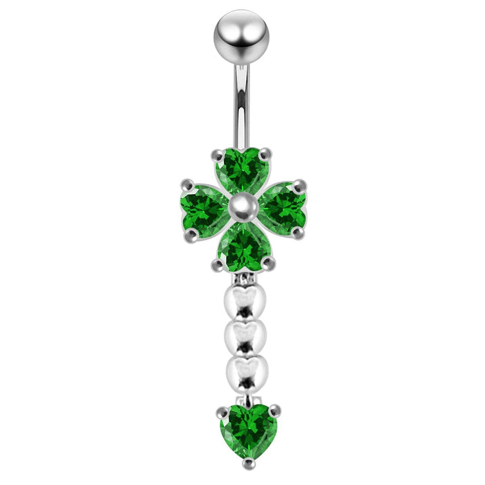 Gems Flower dangling Curved Belly Ring - Monster Piercing