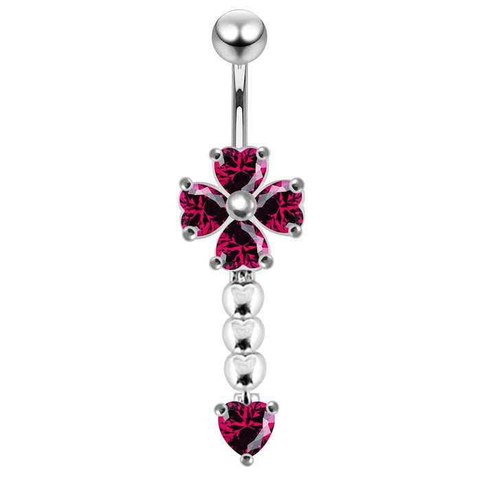 Gems Flower dangling Curved Belly Ring - Monster Piercing