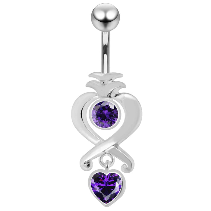 Moving Jeweled Heart Charms Navel Ring - Monster Piercing