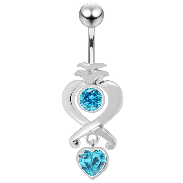 Moving Jeweled Heart Charms Navel Ring - Monster Piercing