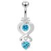 Moving Jeweled Heart Charms Navel Ring - Monster Piercing