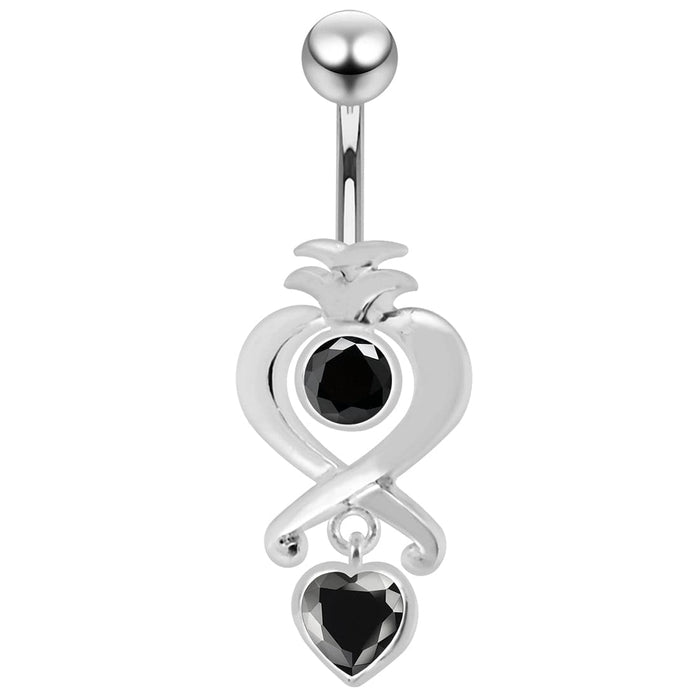 Moving Jeweled Heart Charms Navel Ring - Monster Piercing