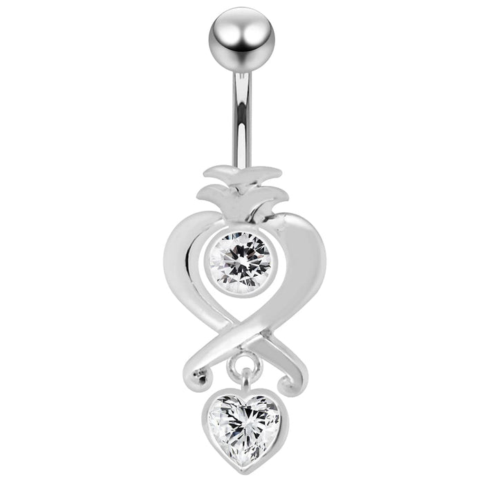 Moving Jeweled Heart Charms Navel Ring - Monster Piercing