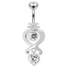 Moving Jeweled Heart Charms Navel Ring - Monster Piercing