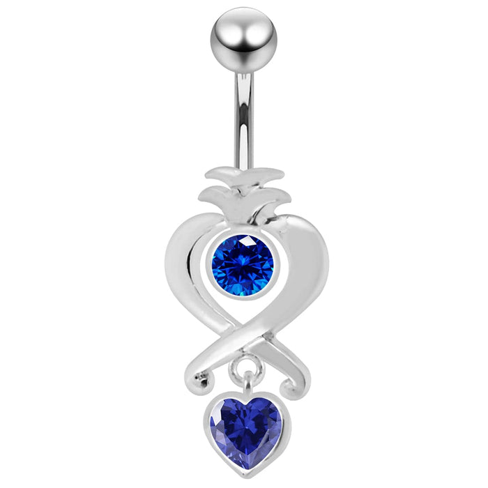 Moving Jeweled Heart Charms Navel Ring - Monster Piercing