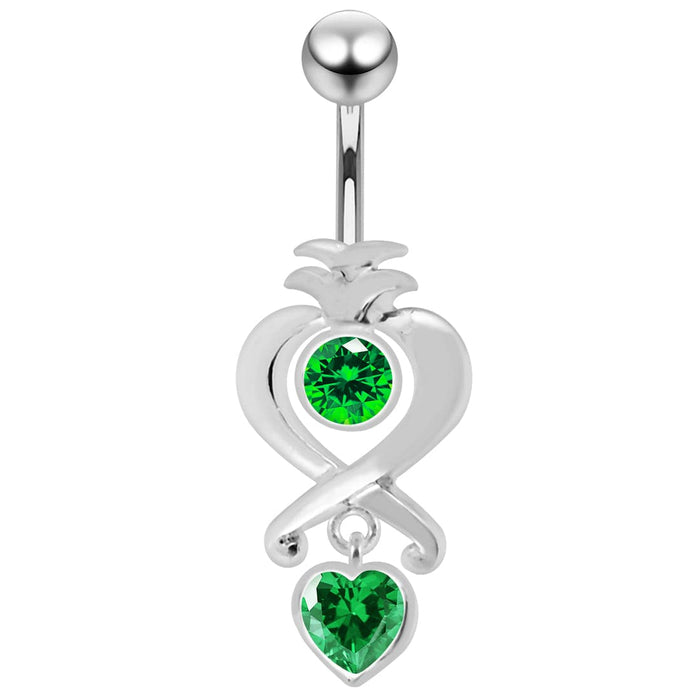 Moving Jeweled Heart Charms Navel Ring - Monster Piercing