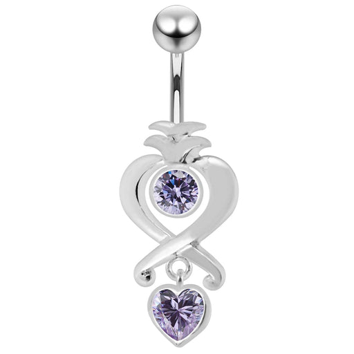 Moving Jeweled Heart Charms Navel Ring - Monster Piercing