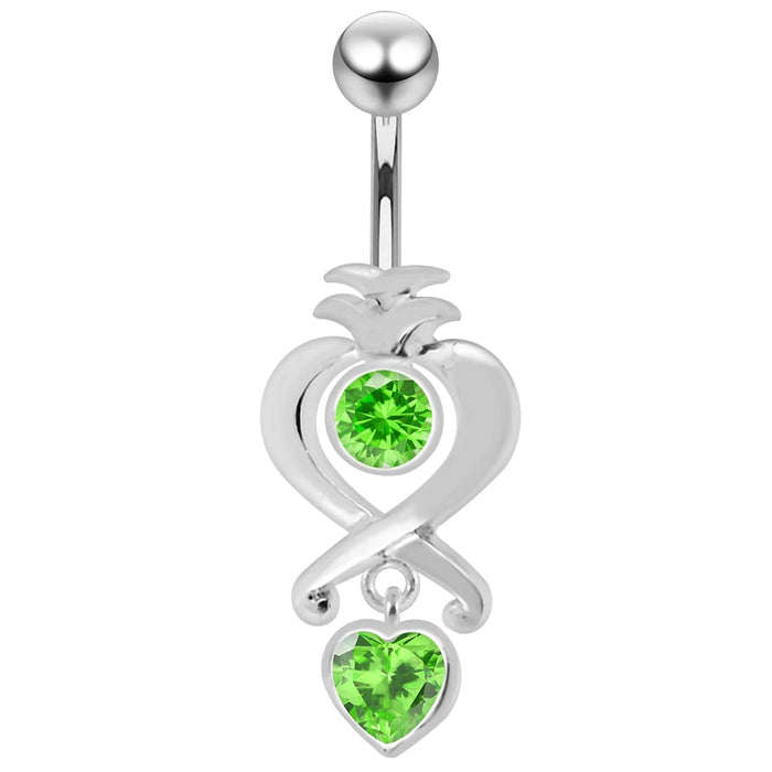 Moving Jeweled Heart Charms Navel Ring - Monster Piercing