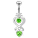 Moving Jeweled Heart Charms Navel Ring - Monster Piercing