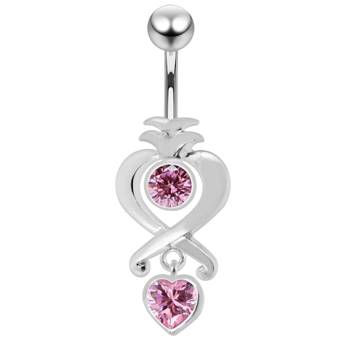 Moving Jeweled Heart Charms Navel Ring - Monster Piercing