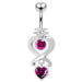 Moving Jeweled Heart Charms Navel Ring - Monster Piercing