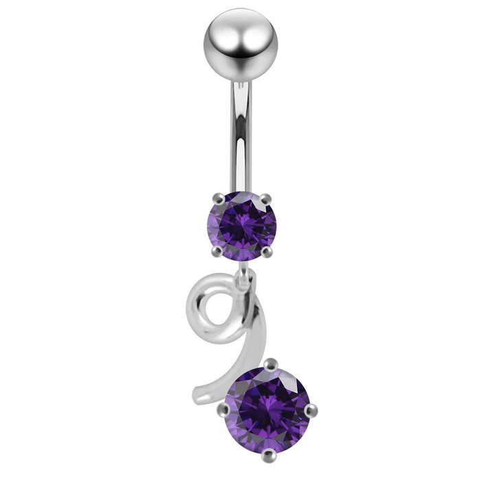 Moving Jeweled Heart Charms Navel Ring - Monster Piercing