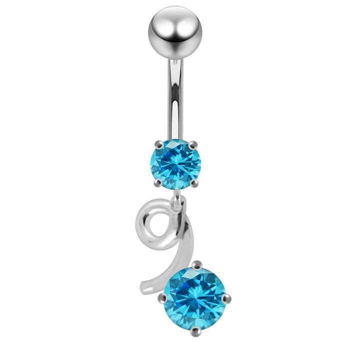 Moving Jeweled Heart Charms Navel Ring - Monster Piercing