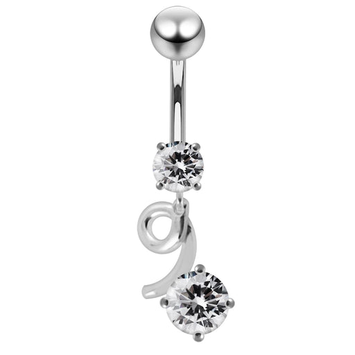 Moving Jeweled Heart Charms Navel Ring - Monster Piercing