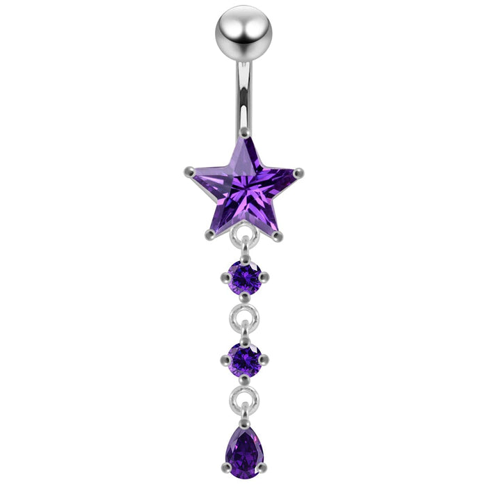 Moving Jeweled Star Charm Navel Ring - Monster Piercing