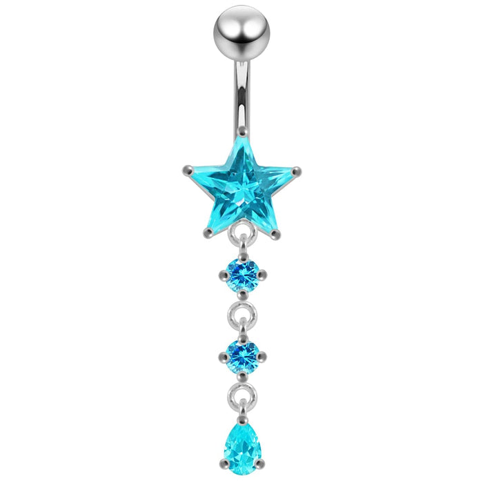 Moving Jeweled Star Charm Navel Ring - Monster Piercing