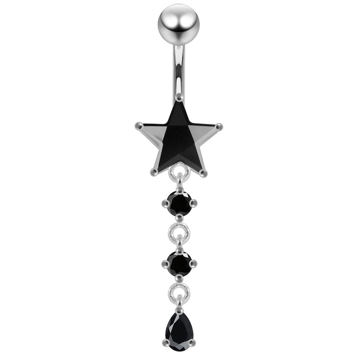 Moving Jeweled Star Charm Navel Ring - Monster Piercing