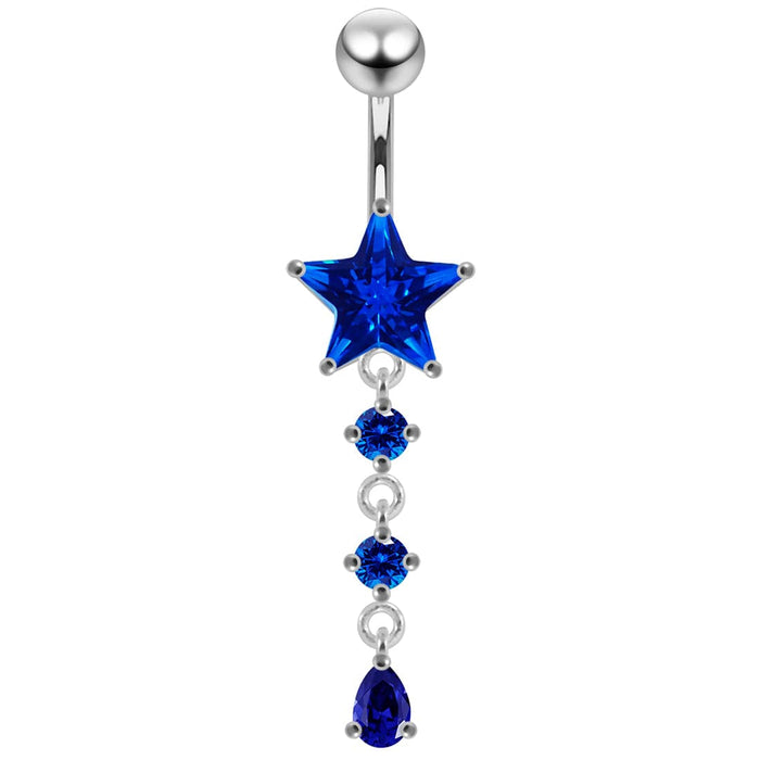 Moving Jeweled Star Charm Navel Ring - Monster Piercing