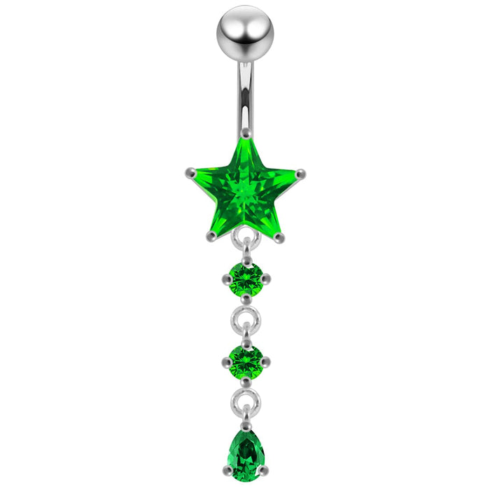 Moving Jeweled Star Charm Navel Ring - Monster Piercing