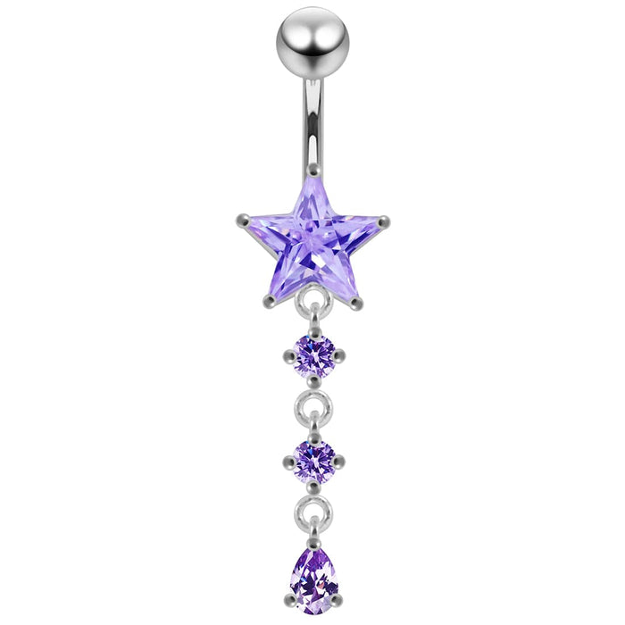 Moving Jeweled Star Charm Navel Ring - Monster Piercing