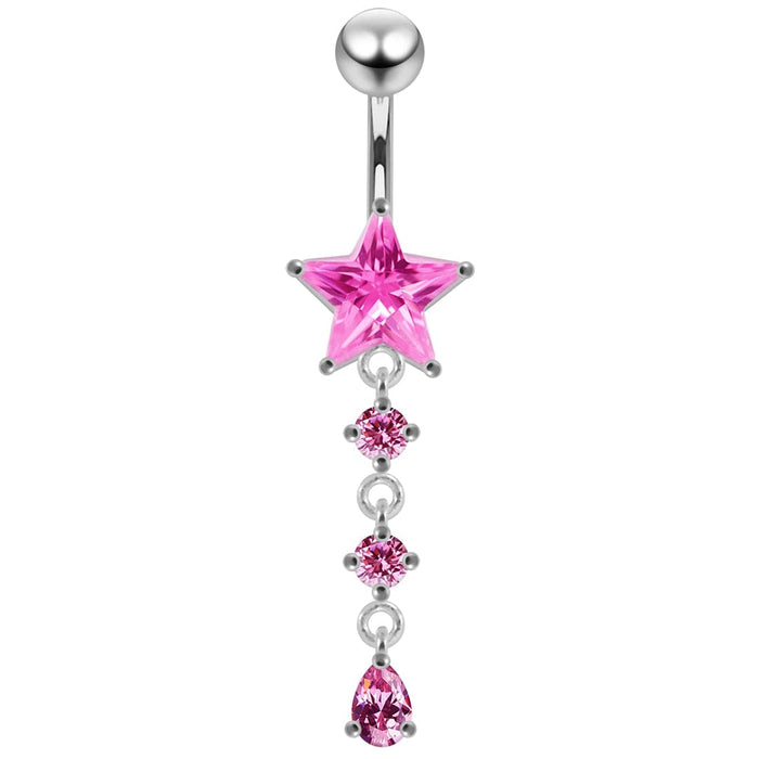 Moving Jeweled Star Charm Navel Ring - Monster Piercing