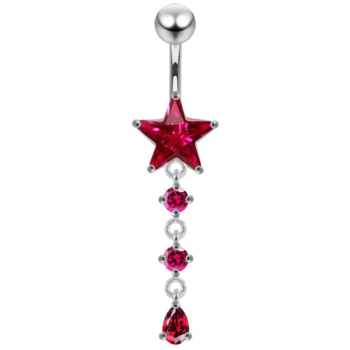 Moving Jeweled Star Charm Navel Ring - Monster Piercing