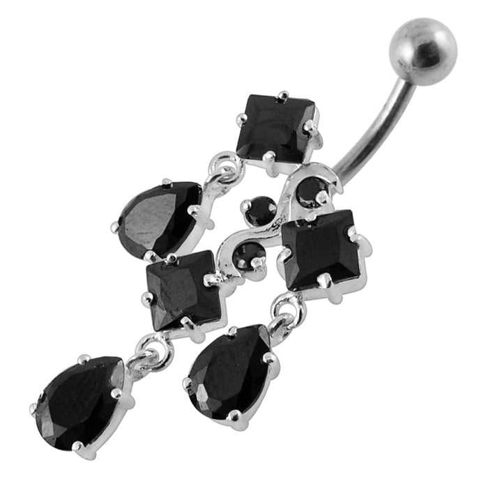 Moving Jeweled Charms Banana Bar Navel Ring - Monster Piercing