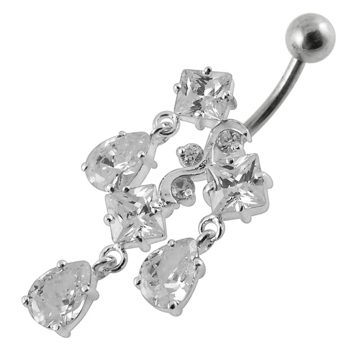 Moving Jeweled Charms Banana Bar Navel Ring - Monster Piercing