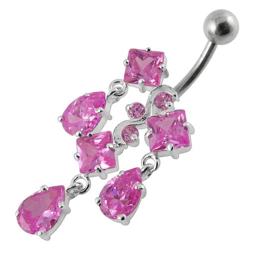 Moving Jeweled Charms Banana Bar Navel Ring - Monster Piercing