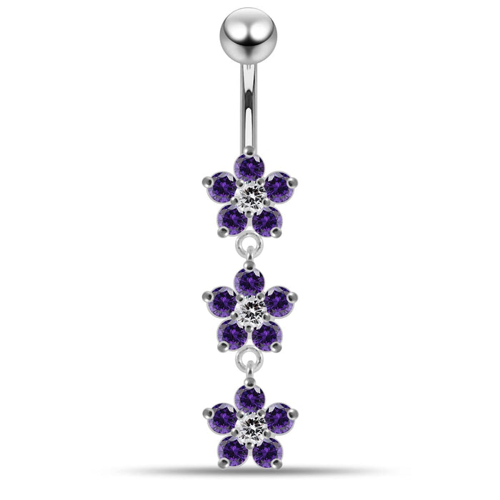 Moving Jeweled Flower Navel Belly Button Ring - Monster Piercing