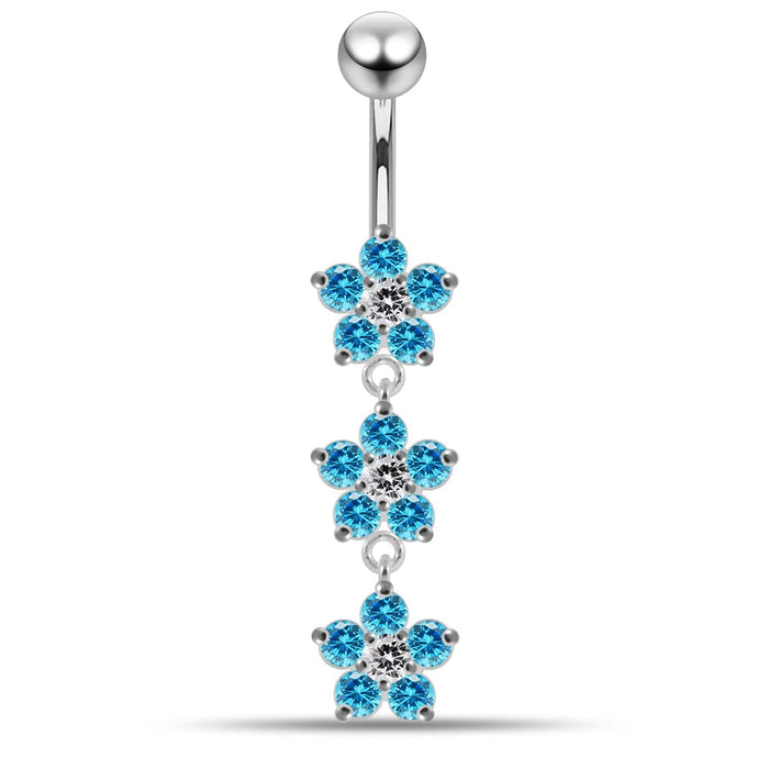 Moving Jeweled Flower Navel Belly Button Ring - Monster Piercing