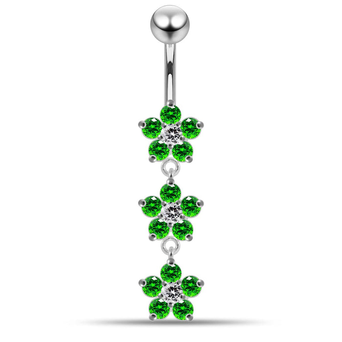 Moving Jeweled Flower Navel Belly Button Ring - Monster Piercing