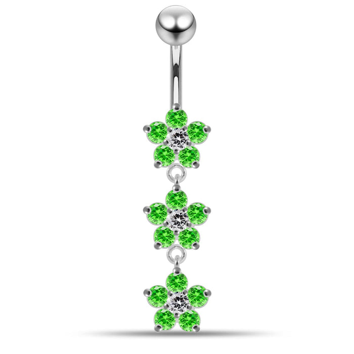 Moving Jeweled Flower Navel Belly Button Ring - Monster Piercing