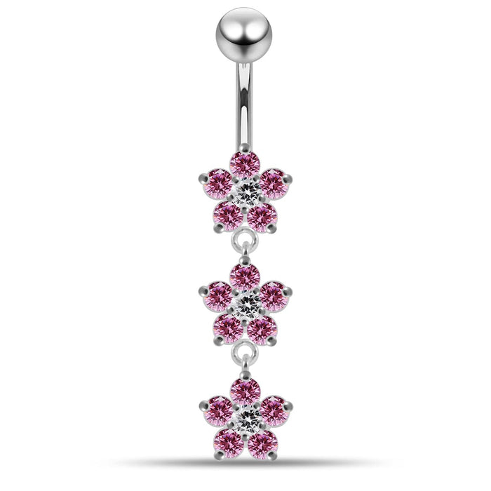 Moving Jeweled Flower Navel Belly Button Ring - Monster Piercing