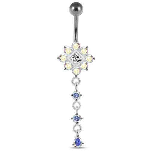 Moving Multi Jeweled Flower Navel Curved Bar Ring - Monster Piercing