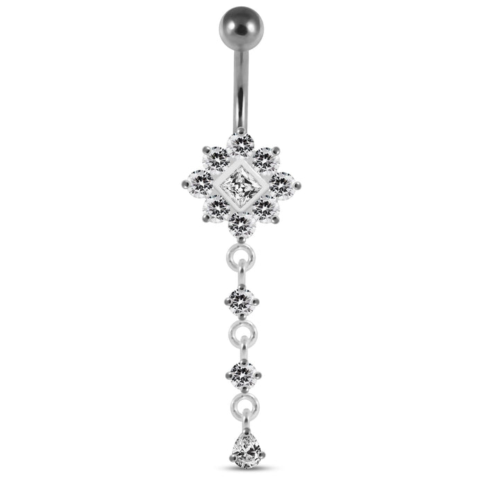 Moving Multi Jeweled Flower Navel Curved Bar Ring - Monster Piercing