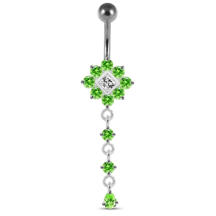 Moving Multi Jeweled Flower Navel Curved Bar Ring - Monster Piercing