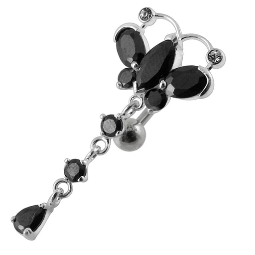 Moving Jeweled Butterfly Curved Bar Navel Ring - Monster Piercing