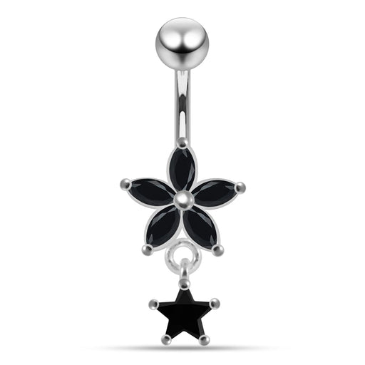 Moving Jeweled Flower and Star Charms Navel Ring - Monster Piercing