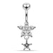 Moving Jeweled Flower and Star Charms Navel Ring - Monster Piercing