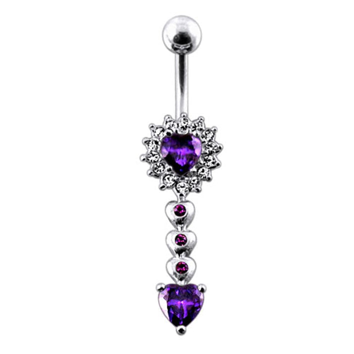 Moving Jeweled Heart Charm Navel Ring - Monster Piercing