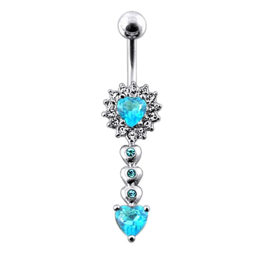 Moving Jeweled Heart Charm Navel Ring - Monster Piercing